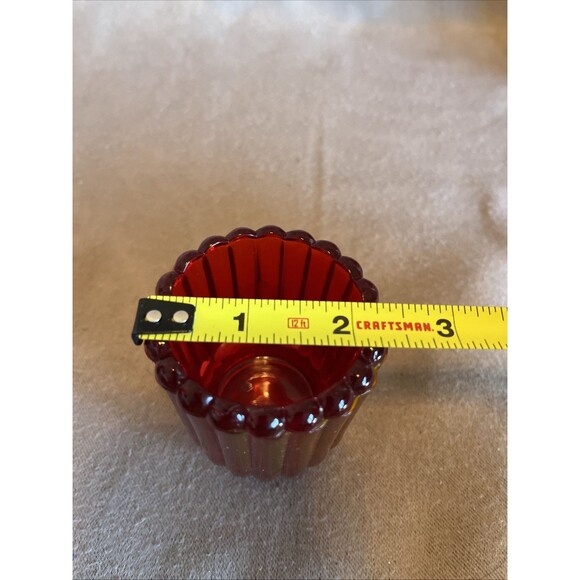 VTG Beautiful Ruby Red Small Rigged Glass Art Deco Toothpick or Candle Holder - Picture 8 of 8